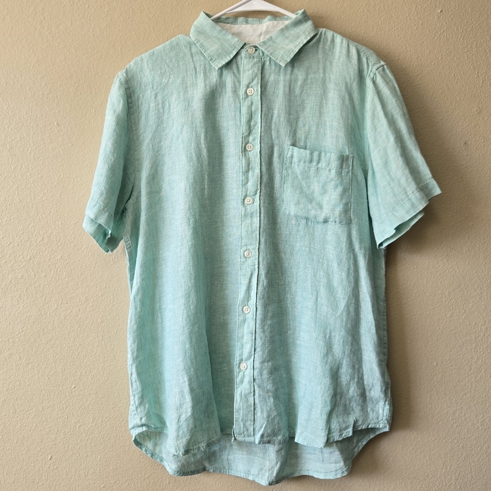 PANAMA JACK Light Green Men’s M Button Up 100% Linen Short Sleeve Casual Shirt